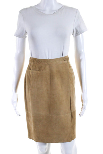 Calvin Klein Womens Suede Buttoned Waist Knee Length Wrap Skirt Tan Brown Size 4