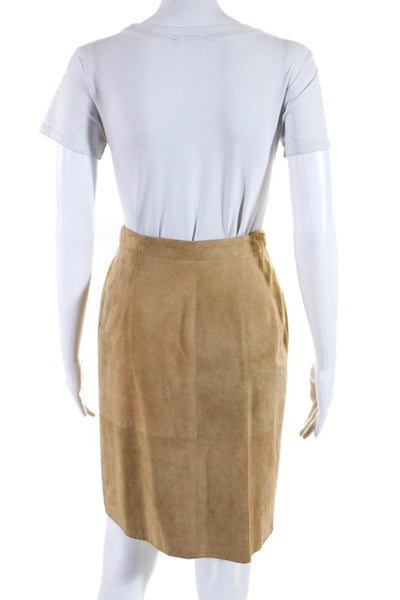 Calvin Klein Womens Suede Buttoned Waist Knee Length Wrap Skirt Tan Brown Size 4