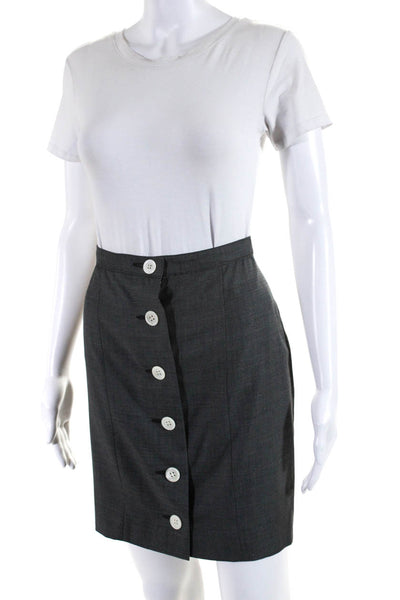 Gianfranco Ferre Womens 100% Wool Buttoned A Line Short Skirt Gray White Size 38