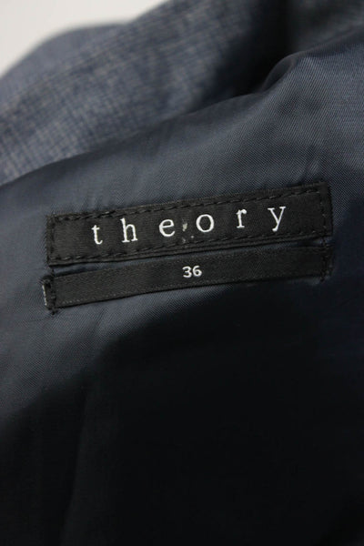 Theory Mens Micro Check Two Button Blazer Jacket Navy Blue Wool Size 36