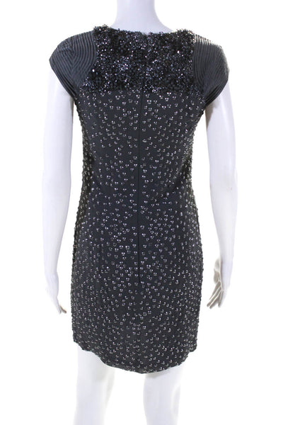 French Connection Womens Satin Cap Sleeve Embellished Shift Dress Gray Size 2