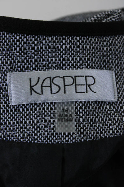 Kasper Womens Woven Sheath Dress Jacket Set Black White Size 16 18