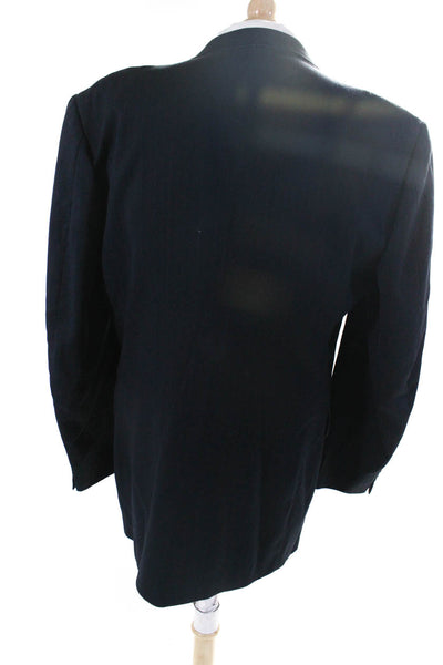 Stafford Mens Pinstriped Three Button Blazer Jacket Navy Blue Wool Size 40 Long