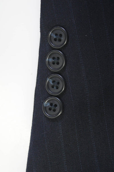 Stafford Mens Pinstriped Three Button Blazer Jacket Navy Blue Wool Size 40 Long