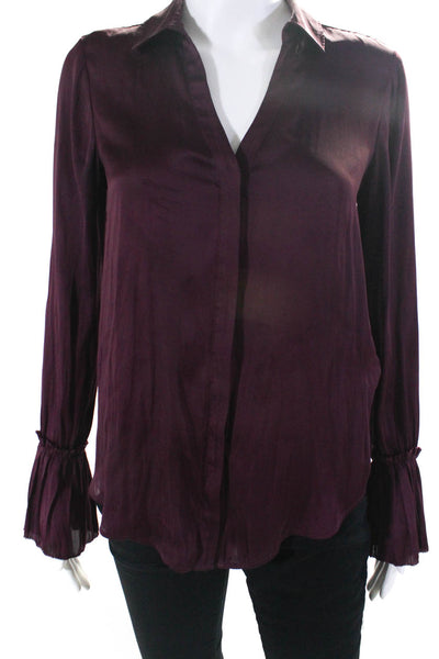 Paige Womens Solid Burgundy Collar Long Sleeve Button Down Blouse Top Size XS