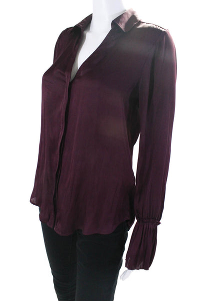 Paige Womens Solid Burgundy Collar Long Sleeve Button Down Blouse Top Size XS