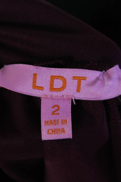LDT Womens Velvet Long Sleeve Mock Neck Mid-Calf Sheath Dress Burgundy Size 2