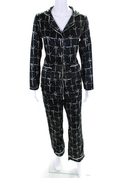 Nanette Lepore Womens Satin Ribbon Tie Print Pants Pajama Set Black White Size S