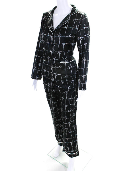 Nanette Lepore Womens Satin Ribbon Tie Print Pants Pajama Set Black White Size S