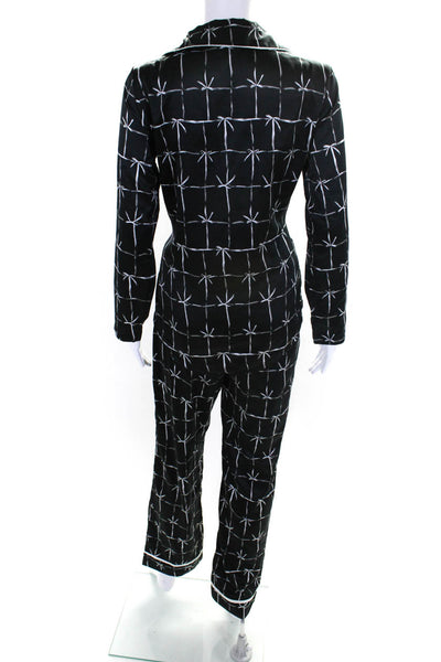 Nanette Lepore Womens Satin Ribbon Tie Print Pants Pajama Set Black White Size S