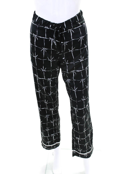 Nanette Lepore Womens Satin Ribbon Tie Print Pants Pajama Set Black White Size S