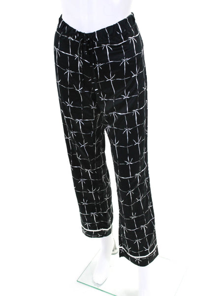 Nanette Lepore Womens Satin Ribbon Tie Print Pants Pajama Set Black White Size S