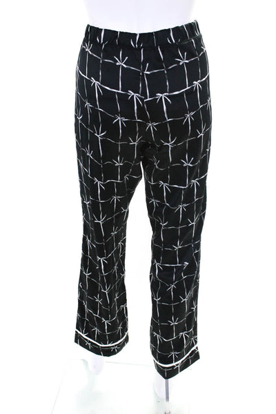 Nanette Lepore Womens Satin Ribbon Tie Print Pants Pajama Set Black White Size S