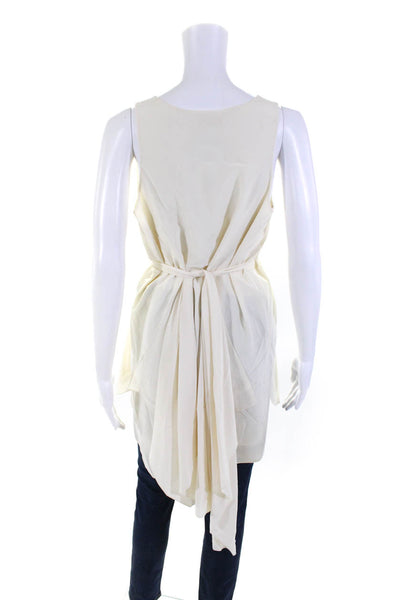 Chloe Womens Ivory Silk V-Neck Tie Waist Sleeveless Blouse Top Size 38