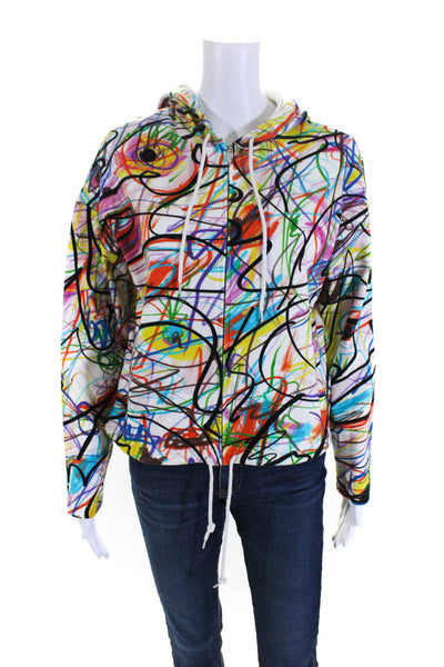 Jeremy Scott Womens Multicolor Graffiti Print Full Zip Long Sleeve Hoodie Size M