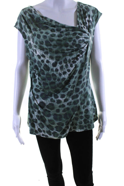 Lafayette 148 New York Women's Leopard Print Cowl Neck Blouse Green Size L