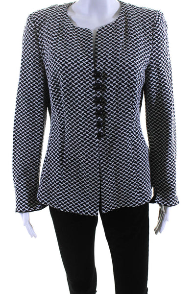Armani Collezioni Womens Round Neck Long Sleeves Six Button Blazer Black Size 50