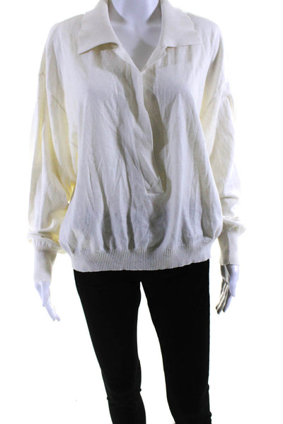 Good American Women's Collar Long Sleeves Pullover Sweater Cream Size 5/6