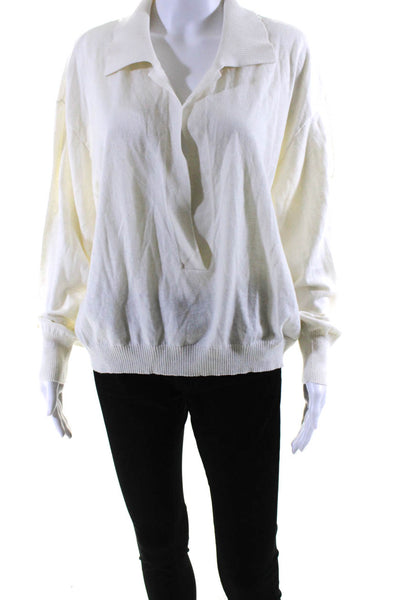 Good American Women's Collar Long Sleeves Pullover Sweater Cream Size 5/6