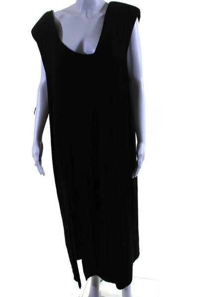 Good American Women's Round Neck Sleeveless Slit Hem Maxi Dress Black Size 7