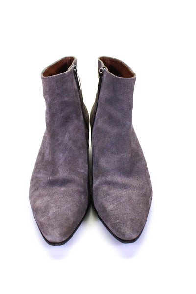 Aquatalia Womens Suede Zipped Pointed Toe Block Heels Ankle Boots Gray Size 8.5