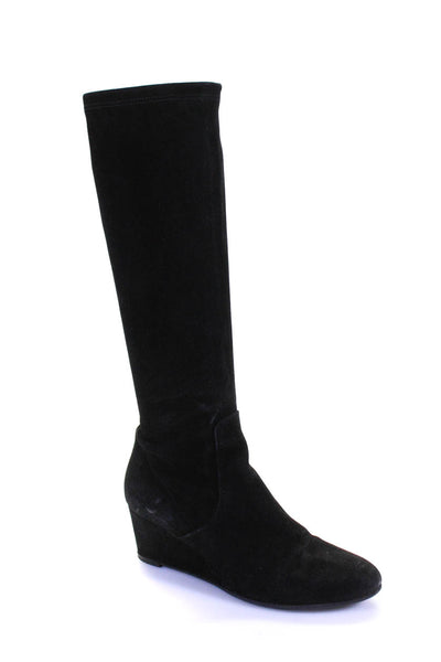 Aquatalia Womens Suede Darted Zipped Knee-High Wedge Heels Boots Black Size 9