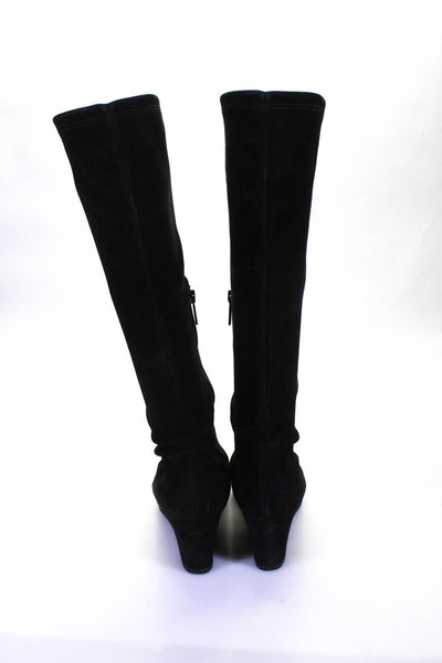 Aquatalia Womens Suede Darted Zipped Knee-High Wedge Heels Boots Black Size 9