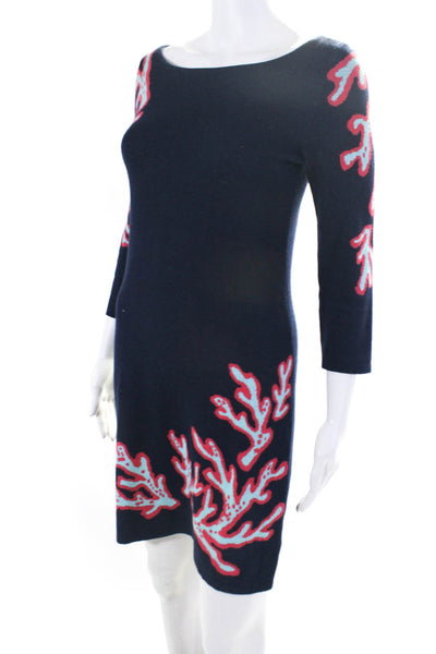 Lily Pulitzer Womens Navy Printed Boat Neck Long Sleeve Sweater Dress Size XS