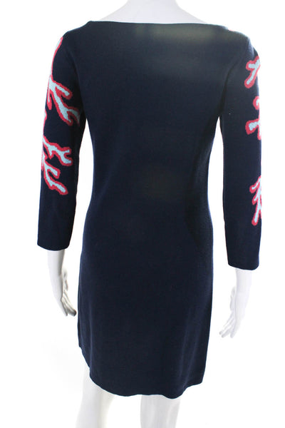 Lily Pulitzer Womens Navy Printed Boat Neck Long Sleeve Sweater Dress Size XS