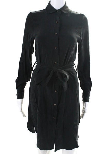 AKA New York Womens Dark Gray Belted Long Sleeve Button Down Shirt Dress Size XS