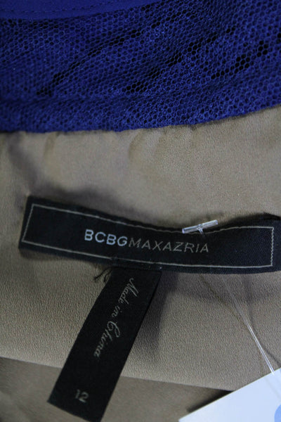 BCBGMAXAZRIA Women's Round Neck Short Sleeves A-Line Midi Dress Blue Size 12