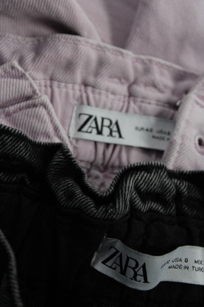 Zara Women's Paper Bag Waist Pockets Straight Leg Pant Pink Black Size 8 Lot 2