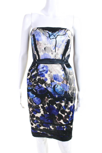 Lanvin Womens Satin Abstract Print Strapless Wiggle Dress Multicolor Size S