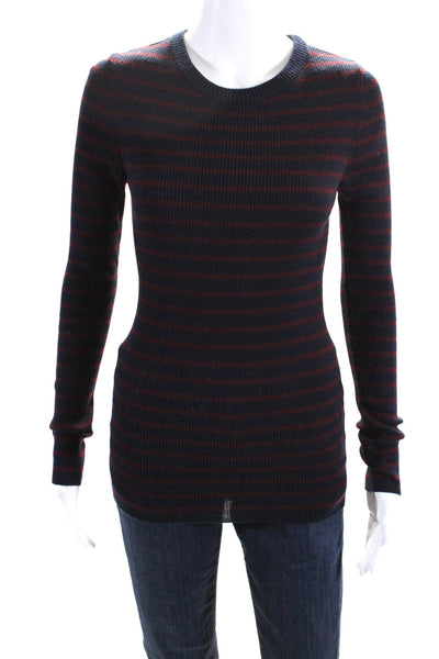 Set Women's Crewneck Long Sleeves Ribbed Stripe Pullover Sweater Burgundy Size S
