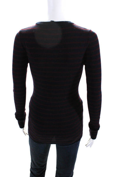 Set Women's Crewneck Long Sleeves Ribbed Stripe Pullover Sweater Burgundy Size S