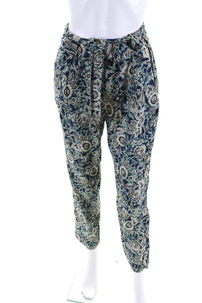 Ema Blues Women's Elastic Waist Belted Floral Straight Leg Pant Size S