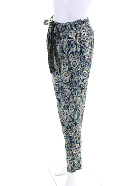 Ema Blues Women's Elastic Waist Belted Floral Straight Leg Pant Size S