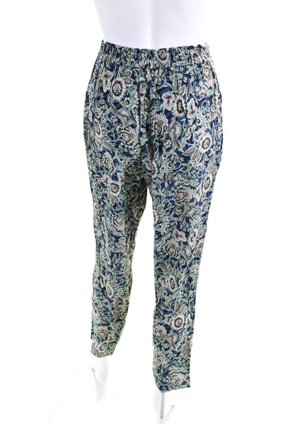 Ema Blues Women's Elastic Waist Belted Floral Straight Leg Pant Size S