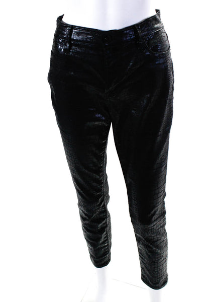 Frame Womens Shiny Coated High Rise Skinny Jeans Pants Black Size 28