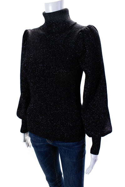 ALC Womens Glitter Purple Turtleneck Long Sleeve Pullover Sweater Top Size S