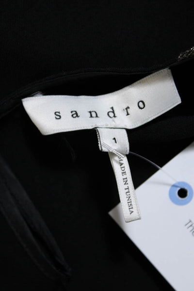 Sandro Womens Metallic Colorblock Round Neck Tank Blouse Black Gold Tone Size 1