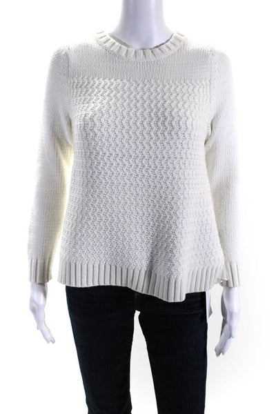 Maille Clu Womens Pleated Bottom Knit Sweater White Cotton Size Medium