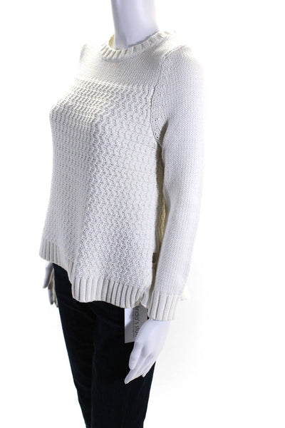 Maille Clu Womens Pleated Bottom Knit Sweater White Cotton Size Medium