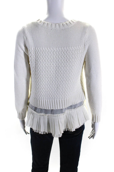 Maille Clu Womens Pleated Bottom Knit Sweater White Cotton Size Medium