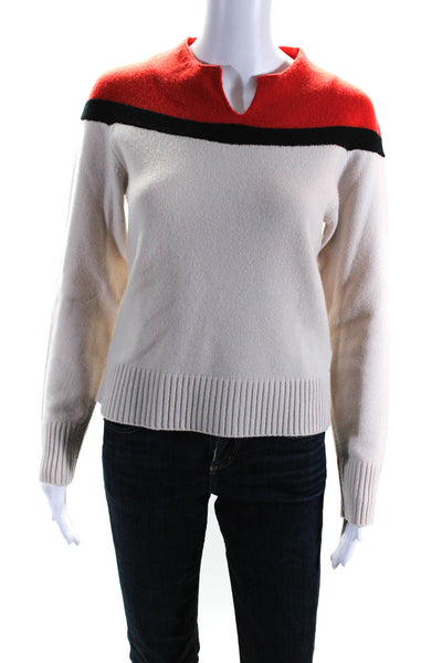 Tomas Maier Womens Cashmere Long Sleeves Crew Neck Sweater Beige Red Size 0