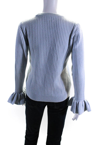 10 Crosby Derek Lam Womens Long Bell Sleeves Sweater Sky Blue Wool Size Small