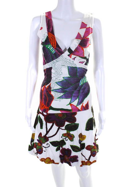 Desigual Women's Cotton Floral Print V-Neck Tie Shift Dress Multicolor Size L