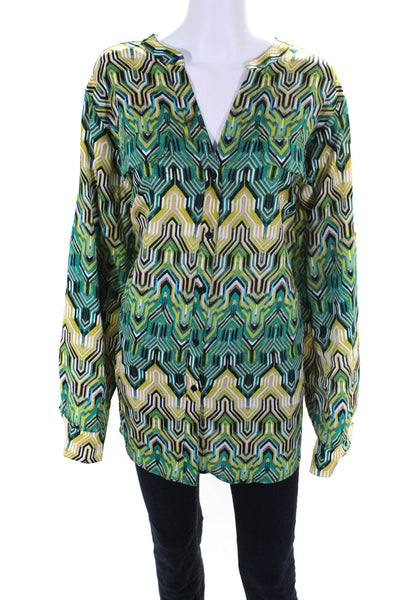 Calvin Klein Women's Geometric Print Long Sleeve Blouse Green Size 1X