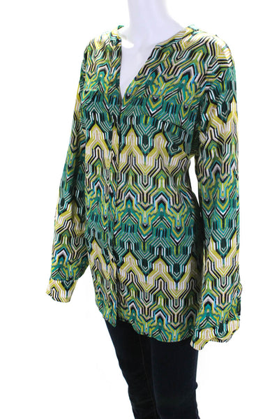 Calvin Klein Women's Geometric Print Long Sleeve Blouse Green Size 1X