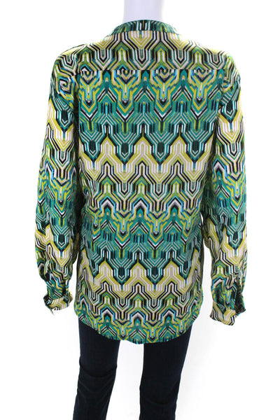 Calvin Klein Women's Geometric Print Long Sleeve Blouse Green Size 1X